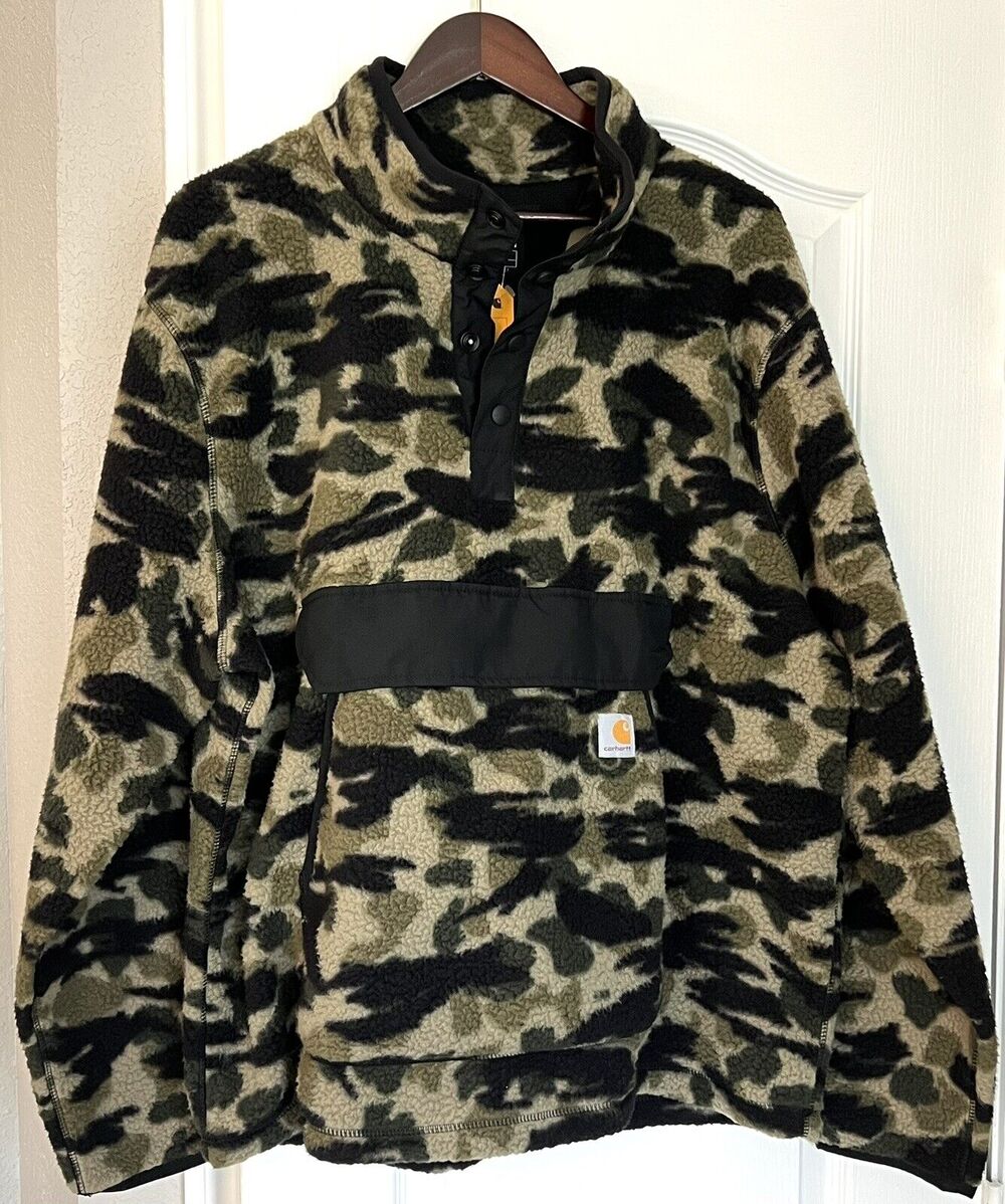 Carhartt Duck Camo Fleece Sherpa Jacket 104991 Size 2XL XXL Snap Neck Mens